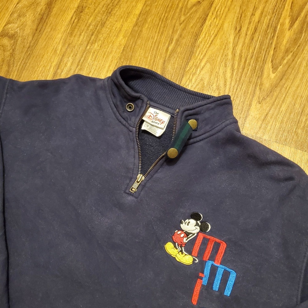 Vintage Mickey Mouse Jacket Pullover Adult Medium Blue 1/4 Zip Disney Varsity‎